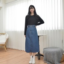 (GBM)투버튼밴드 롱 데님스커트(진청)