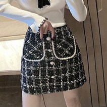 나팔소매니트 격자가 가을 인싸템 스윗 일자 오프숄더 어깨트임 하이 허리 힙랩 스커트 2819224486