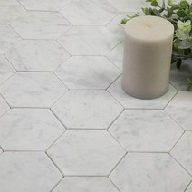 Soulscrafts 이탈리아 화이트 카라라 대리석 2.5 x 10.2cm(1 x 4인치) 헤링본 모자이크 타일 광택 주방 백스플래시 욕실 벽 및 바닥 타일 5장/박스, Carrara 4