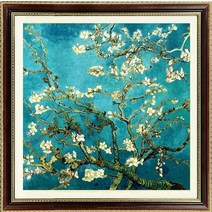 프랑스자수도안 프랑스십자수 프랑스자수 도안책 바느질 작업 diy 크로스 스티치 전체 키트 반 고흐 클래식 살구 꽃 인쇄 패턴 크로스 스티치 그림 선물, 실크 실
