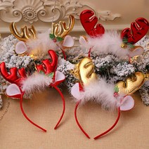 PKFARM 1+1 Xmas 귀여운 사슴뿔 머리띠 크리스마스 파티 헤어띠, B타입 레드뿔