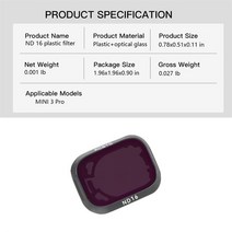카메라 드론 미니 3 Pro UV CPL ND/PL8 16 32 64 DJI Mini 용 중성 밀도 조정 가능한 편광 렌즈 필터 키트, 04 ND16 Filter