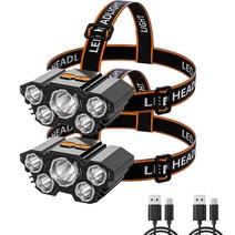 헤드라이트복원 자동차 유리복원제 5 led 헤드 라이트 슈퍼 밝은 헤드 마운트 강력한 손전등 usb 충전식 내장 배터리 야외 충전식 야간 낚시, 두 팩