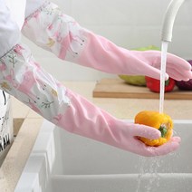 세차용 기모 고무장갑 설거지 고무장갑 주방용품 손목 긴 라텍스장갑, 그린L