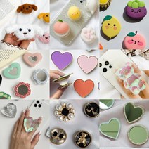 스마트톡 그립톡 보석 거울 꽃 곰돌이 에폭시 캐릭터 미러 큐빅 귀여운 원석 실리콘 테디베어 아크릴 자석 그립 핑거, 873레드체크꽃거울(기스상품)