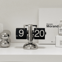 탁상시계 플립 아날로그 건전지, 해외배송, 크롬 블랙