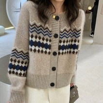 [랜덤플레이] 아메카지룩 미니 아가일 스웨터 가디건
