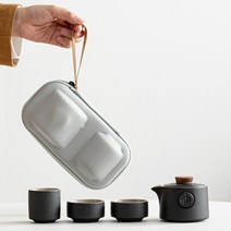 티즈 도자기 다기세트 자가용 여행용 선물용 휴대용 타도 찻잔세트, 블랙