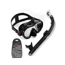Dry Top Snorkel Set with Purge Valve - Mask and for Adults Anti-Fog Tempered Glass Snorkeling Scuba, 블랙