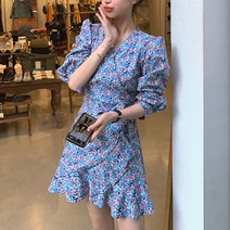 L.ONLINE SHOP라임 플라워 브이넥 슬림라인 롱 원피스 러블리드레스 원피스 하객룩 트위드원피스 쉬폰원피스 뷔스티에원피스