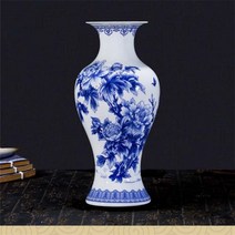 Jingdezhen 청색과 흰색 도자기 꽃병 고급 뼈 중국 꽃병 모란 장식 세라믹 꽃병, h