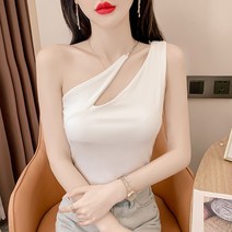 Ogfaour 여름 언발란스 숄더 나시 여 슬림 숏탑