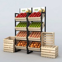 과일 진열대 마트 식료품 매대 야채 구황작물 바스켓 카페, 브라운  520x350x1600mm