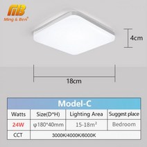 LED 천장 램프 사각형 거실 네츄럴 빛 따뜻한/차가운 흰색 홈 48/36/24/18W 침실 주방 조명, 24W Square, CHINA, Warm White
