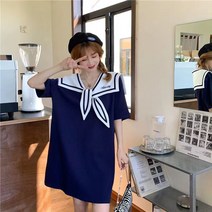 스쿨 원피스 여름 빈티지 마린넥 루즈핏 티셔츠 원피스 빅사이즈 4XL