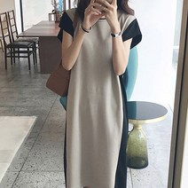 케이에비뉴 라운드넥 배색 니트 원피스