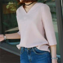 오노마 오노마 ONM 직장인 데일리 블라우스 7부 반팔 브이넥 하객 오피스 (8649356)