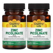 컨트리라이프 징크 아연 피콜리네이트 25mg 100정 칼슘 함유 2개, 1개, 기본