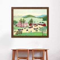나봄갤러리 그랜마 모지스 오래된 체크무늬 집 풍경화 일러스트 명화, 4.내츄럴 브라운 액자