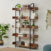 가구앤하우스 1200책장 원목 서재 피규어 다용도 5단 BOOKSHELF 철재책장 DIY철재책장 책장세트, 화이트+고무나무/월넛