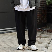 러기드하우스 : 이지 와이드 투턱 기모 밴딩 팬츠 블랙