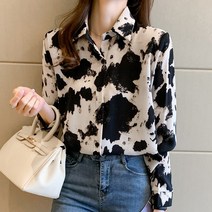 넷투넷코리아 여성 카라넥 프린트 블라우스 심플 캐주얼 셔츠
