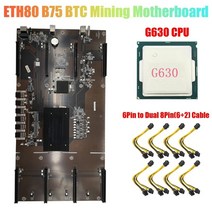 eth80 b75 btc 마이닝 마더보드 + 8x6pin 듀얼 8pin 케이블 + g630 cpu 8xpcie 16x lga1155 지원 1660 2070 3090 rx580 gp