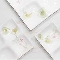 허브하트 수련 나눔접시 반찬그릇 2칸 4칸 사각접시, 4칸접시(대)1p