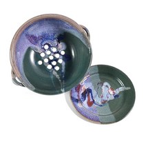 Larrabee Ceramics 2피스 베리 소쿠리 및 받침 세트 미국에서 수작업으로 제작 모브/레드 USA 미국, Mauve/Green