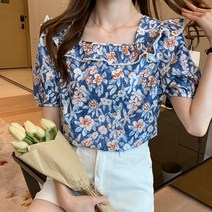 지9차이나 프렌치 퍼프 슬리브 탑 쉬폰 반팔 셔츠