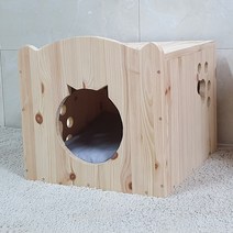 [인우드] 원목 고양이 숨숨집(쿠션포함), 그레이쿠션하우스