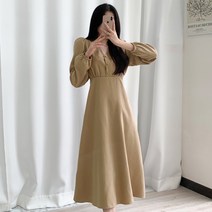 티데일리 여성용 앤비 반오픈 브이넥 롱 원피스
