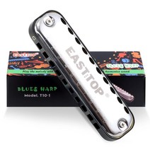 East top 하모니카 초보자 블루스 하모니카 어린이용 스테인레스 스틸 C모 10홀 20톤 공부 연습용 블랙(T10-1)