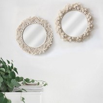 [해외직구] 포근한 핸드메이드 해바라기 직물 거울 / 화장대 인테리어 소품 마크라메, F타입