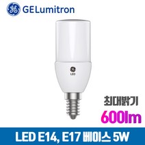 GE LED 브라이트 스틱 전구 5W 샹들리에 밝은 촛대구 E14 / E17 전구 600lm, 전구색(노란빛), 스틱 5W E14(14mm)