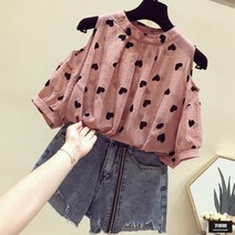 가바바 여성 블라우스 하트콩콩 어깨트임 반팔 블라우스 G45974