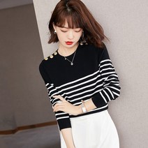 고품격 리버스 마린룩!커스텀 숄더 스트라이프 울 니트