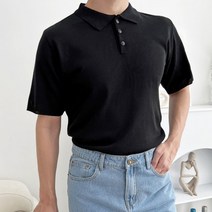 남성 남자 카라 니트 티셔츠 데일리 캐주얼 기본 무지 여름 심플 패션 상의 포인트 반팔 니트티