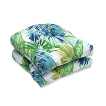 Pillow Perfect Tropic 꽃무늬 실내/실외 의자 시트 쿠션 터프트 날씨 및 변색 방지 48.3cm x 48.3cm19인치 19인치 그린/아이보리 키 코브 2개입 US, Blue/Green Soleil