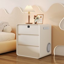 서랍형 금고 협탁 가정용 침대옆 개인 지문인식 미니금고 사무실, 40x40x0cm, 크림 화이트 3 개의 서랍 + 지문 잠금 장치
