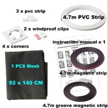 조정 가능한 DIY 사용자 정의 자기 창 화면 모터홈 이동식 세척 보이지 않는 플라이 모기 스크린 그물 메쉬, W 92cm x H 140cm, Black net Black PVC