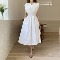 데티렌 브이넥 허리 스모크 밴딩 민소매원피스 해외여행 바캉스 리조트 룩