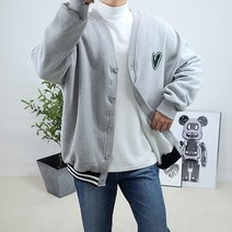 남자 겨울 오버핏 두꺼운 기모 면 하트 자수 스타디움 가디건 3색상