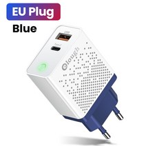 전원 어댑터 충전기 elough 급속 3.0 usb iphone 12 13 redmi poco x3 led 디지털 디스플레이 급속 충전 벽 전화, USB 충전기, 1usb 1pd EU 파란색