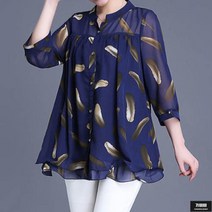 가바바 여성 빅사이즈 블라우스 엄마가 좋아할 패턴이 들어간 플레어스타일 롱 여름 블라우스 6XL까지 G62077
