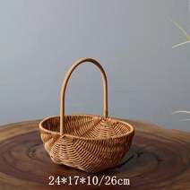 등나무 뜨개질 작은 꽃바구니 전원철예 손꽃바구니 뜨개질 바구니 등나무 뜨개질 장식 꽃바구니, 솔리드방등수박블루24*17(5개입1개배송비7)