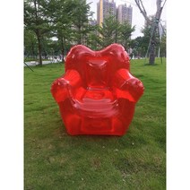 투명 에어소파 캠핑용 빈백 튜브 디자인 휴대용 에어, 로즈레드소파+전동펌프