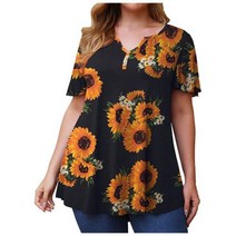 빅사이즈블라우스 플러스사이즈 블라우스 66 77 88 4XL 5XL 플러스 사이즈 티 셔츠 여성 여름 V 넥 짧은 소매 꽃 프린트 캐주얼 탑 의류