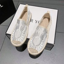 2cm 에스파듀 슬립온 뮬 블로퍼 발편한 여름 신발 단화 린넨 해바라기 자수