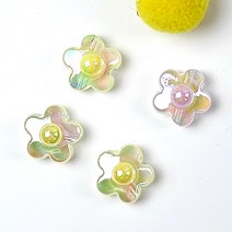 오로라코팅 꽃모양 아크릴비즈(10개), 옐로우